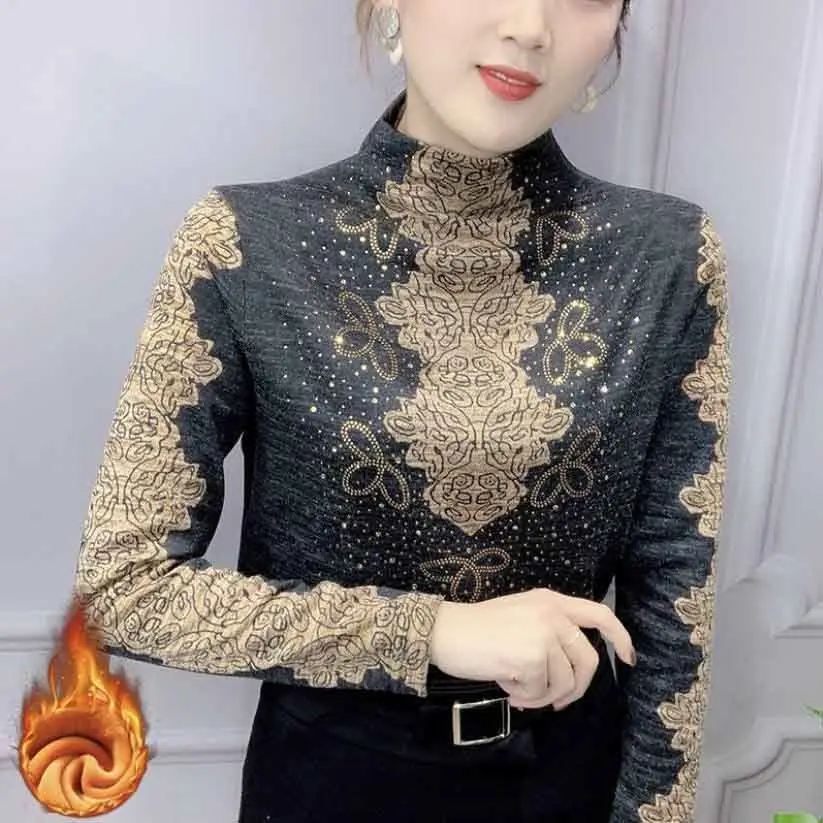 High-end Bottoming Shirt Women's Winter All-match Blouse Half High Collar with Mother Winter Thick Warm Clothing 2021 New 
High-end Bottoming Shirt Women's Winter All-match Blouse Half High Collar with Mother Winter Thick Warm Clothing 2021 New