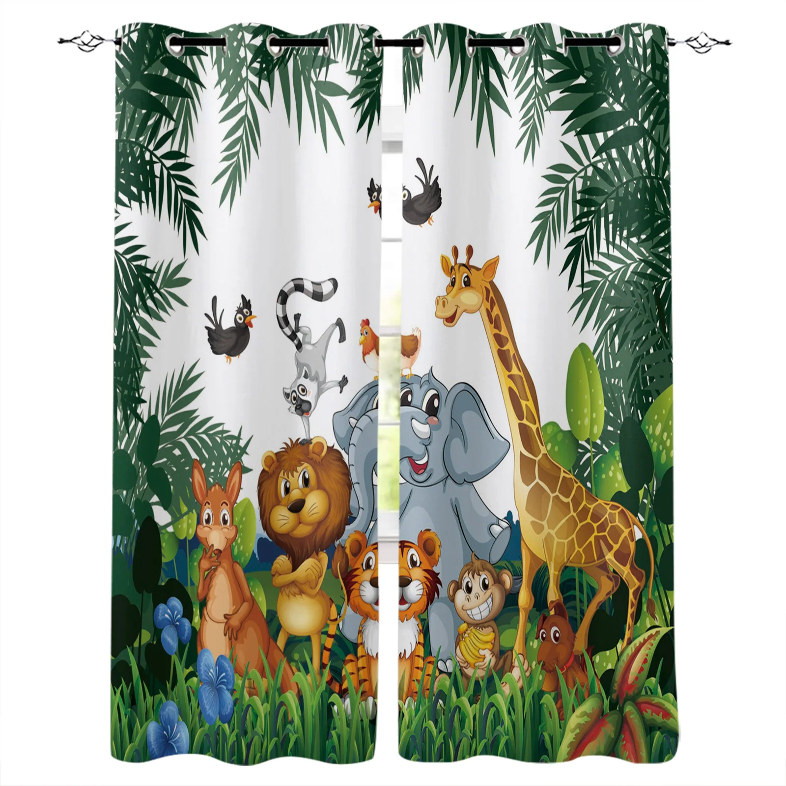 

Тропические джунгли мультфильмы Животные Жираф Лев Слон шторы для детской спальни гостиной Детские Оконные Занавески