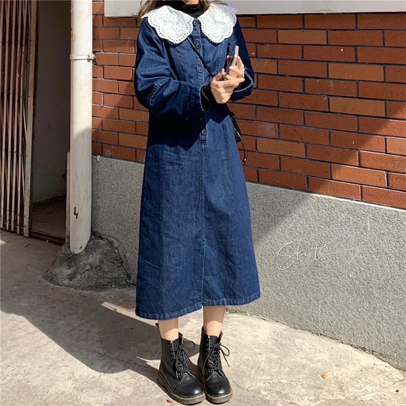 Korean Ins Japanese Sweet Girl Retro Anti-Aging Cute Color Matching Doll Collar Long Slimming Denim Dress
Korean Ins Japanese Sweet Girl Retro Anti-Aging Cute Color Matching Doll Collar Long Slimming Denim Dress