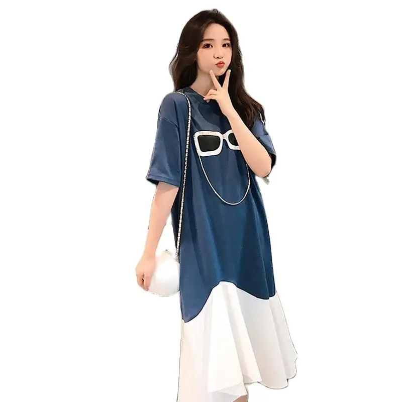 Loose Dress Summer Women's clothing 2021New Korean style short-sleeved casual Dress stitching mid-length T-shirt Woman Dress
Loose Dress Summer Women's clothing 2021New Korean style short-sleeved casual Dress stitching mid-length T-shirt Woman Dress