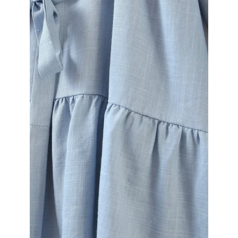Women's V Neck Cotton Flower Embroidery Hem Pleats Mini Dress Female Bow Sashes Vestido Chicvintage Autumn New Dresses 0530
Women's V Neck Cotton Flower Embroidery Hem Pleats Mini Dress Female Bow Sashes Vestido Chicvintage Autumn New Dresses 0530
