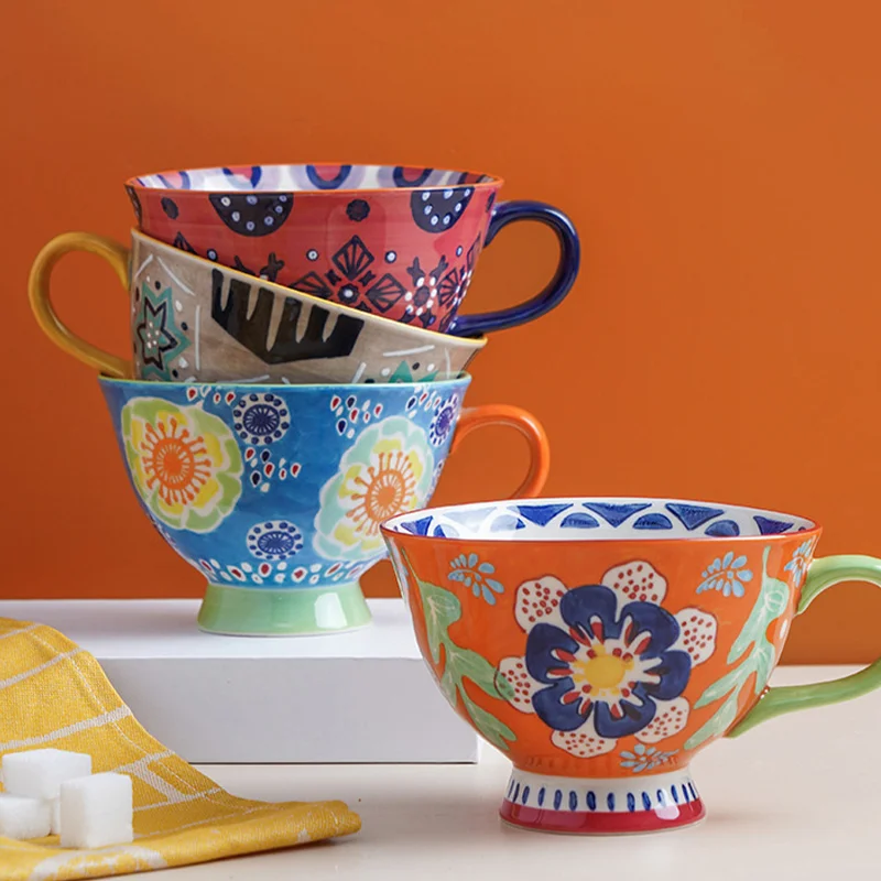 

Ceramic Mug Hand-Painted Coffee Mugs Home Milk Mug Office Drinking Cups Oatmeal Breakfast Cup Creative Cafe Party Drinkware