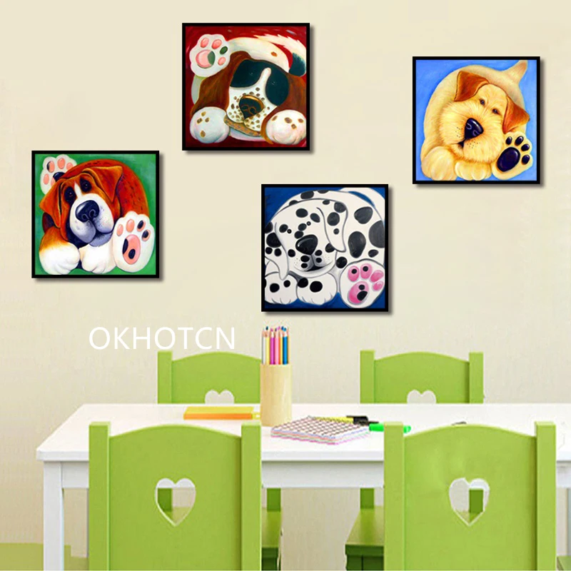 Morden Canvas Painting Animal Wall Art Lovely Dog Prints Poster Home Decoration Pictures For Living Room No Frame | Дом и сад