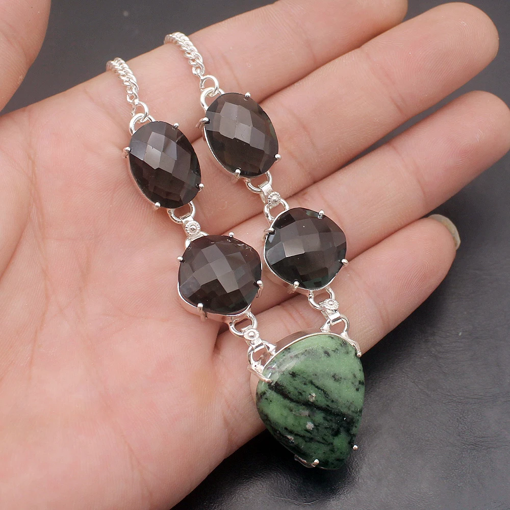 Gushing Natural Green Obsidian BlueTopaz 925 Sterling Silver Color Pendant Necklace Women Jewelry 18 Inch H305
Gushing Natural Green Obsidian BlueTopaz 925 Sterling Silver Color Pendant Necklace Women Jewelry 18 Inch H305