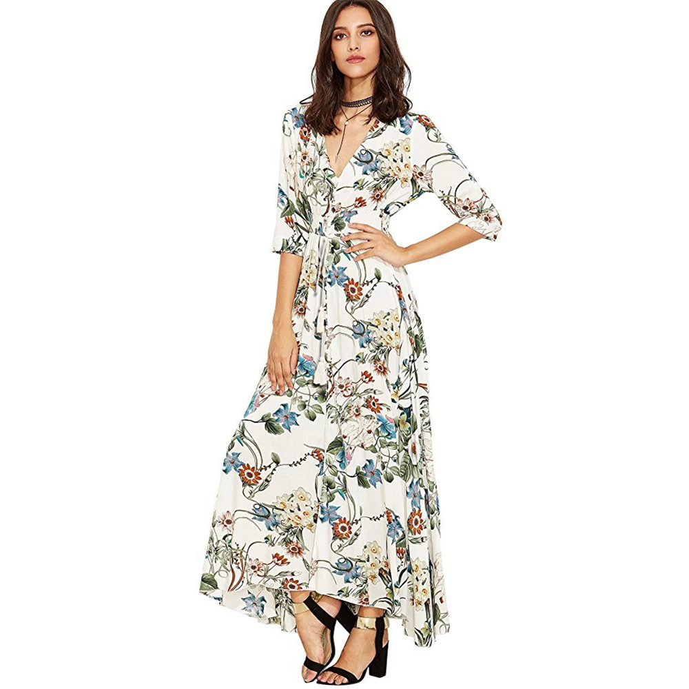 Summer Women Dress Bohemia Floral Long Dress Women Button Boho Beach Maxi Dress Party Ladie Fashion Vintage Print Boho Robe Lady
Summer Women Dress Bohemia Floral Long Dress Women Button Boho Beach Maxi Dress Party Ladie Fashion Vintage Print Boho Robe Lady