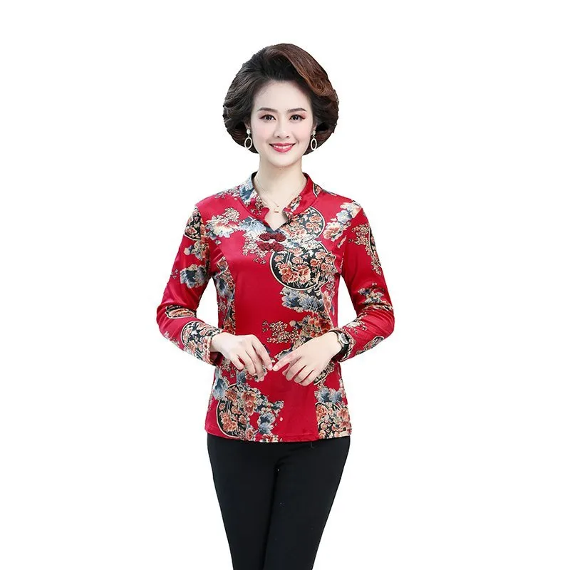 Chinese Style Women Flower Tops Velvet Shirt Pullover Spring Fall Fashion Plus Size Middle Age Mother Blouse Shirt
Chinese Style Women Flower Tops Velvet Shirt Pullover Spring Fall Fashion Plus Size Middle Age Mother Blouse Shirt
