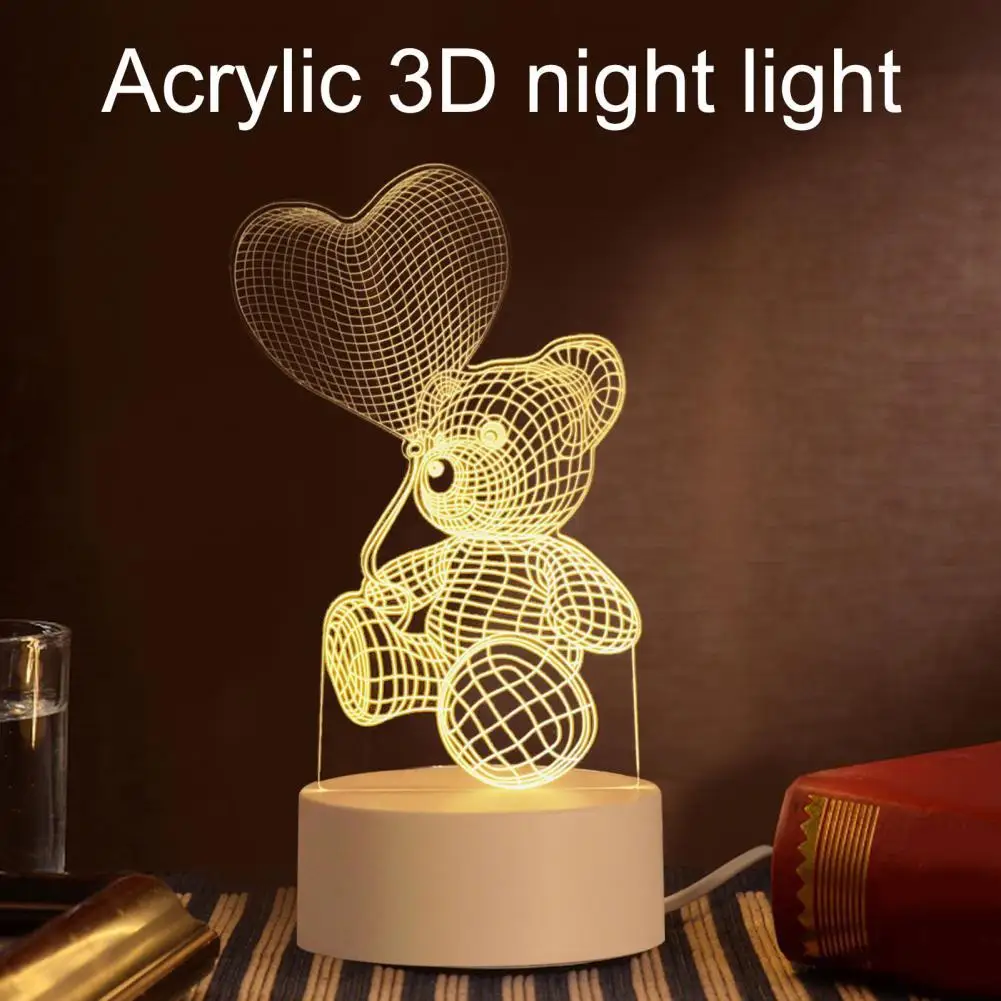 Акриловый 3D ночник с мультяшным медведем, светодиодный декоративный настольный ночник с USB для Дня Святого Валентина
Акриловый 3D ночник с мультяшным медведем, светодиодный декоративный настольный ночник с USB для Дня Святого Валентина