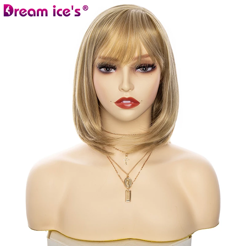 

Synthetic Bangs Wig White Women's Hair Bob Wig Short Straight Bob Hairstyle Blonde HighLights Cosplay Wig Heat Resistant