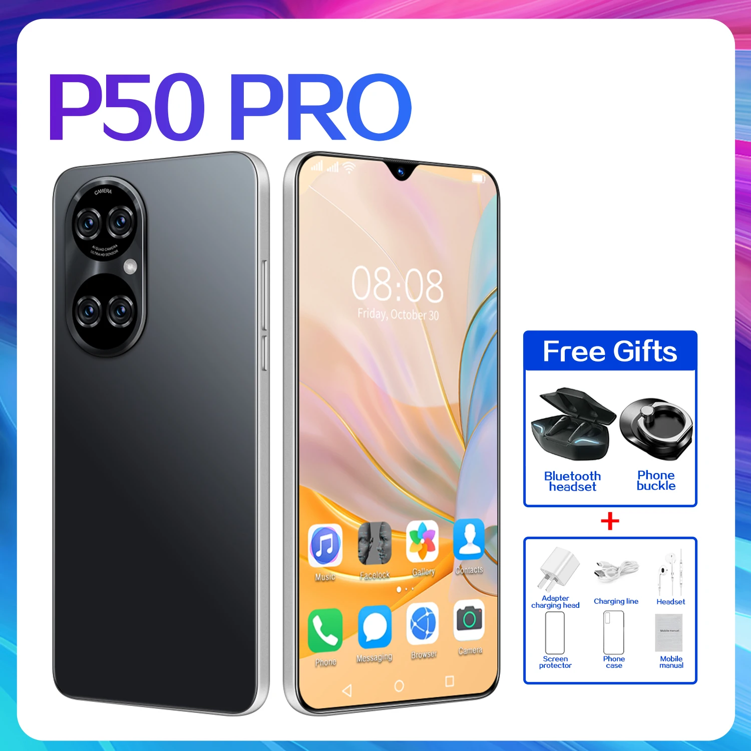 2021 P50Pro 6.7 Inch Smart Phone 16+512GB Dual SIM/Micro SD 32MP+50MP Fingerprint Unlock 10 Core Cheap Cellphones Qualcomm 888
2021 P50Pro 6.7 Inch Smart Phone 16+512GB Dual SIM/Micro SD 32MP+50MP Fingerprint Unlock 10 Core Cheap Cellphones Qualcomm 888
