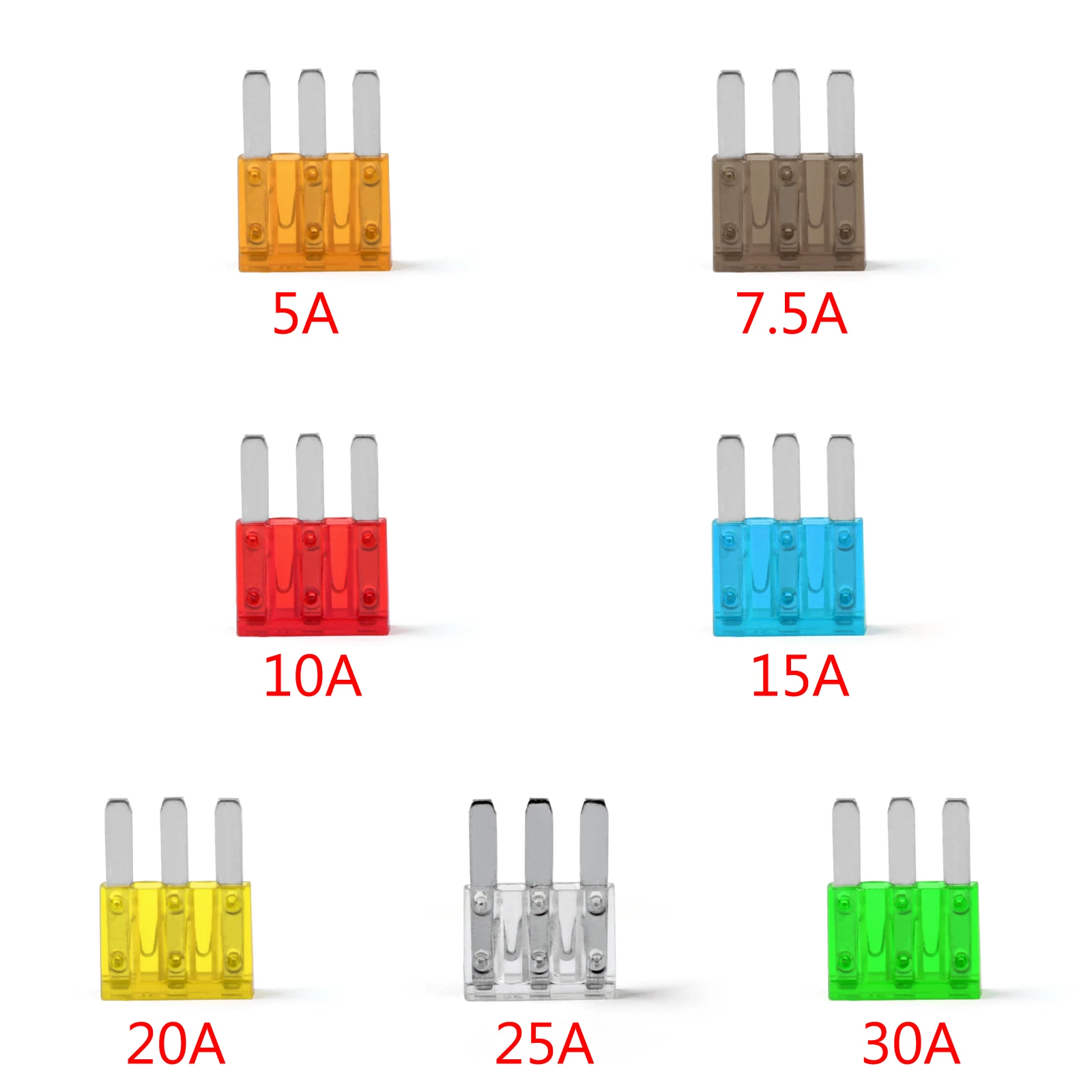 Artudatech 5 шт. 20 микро3 предохранитель автомобильный 3 зубец Micro Blade Fuse 5A 7.5A 10A 15A 20A 25A 30A |