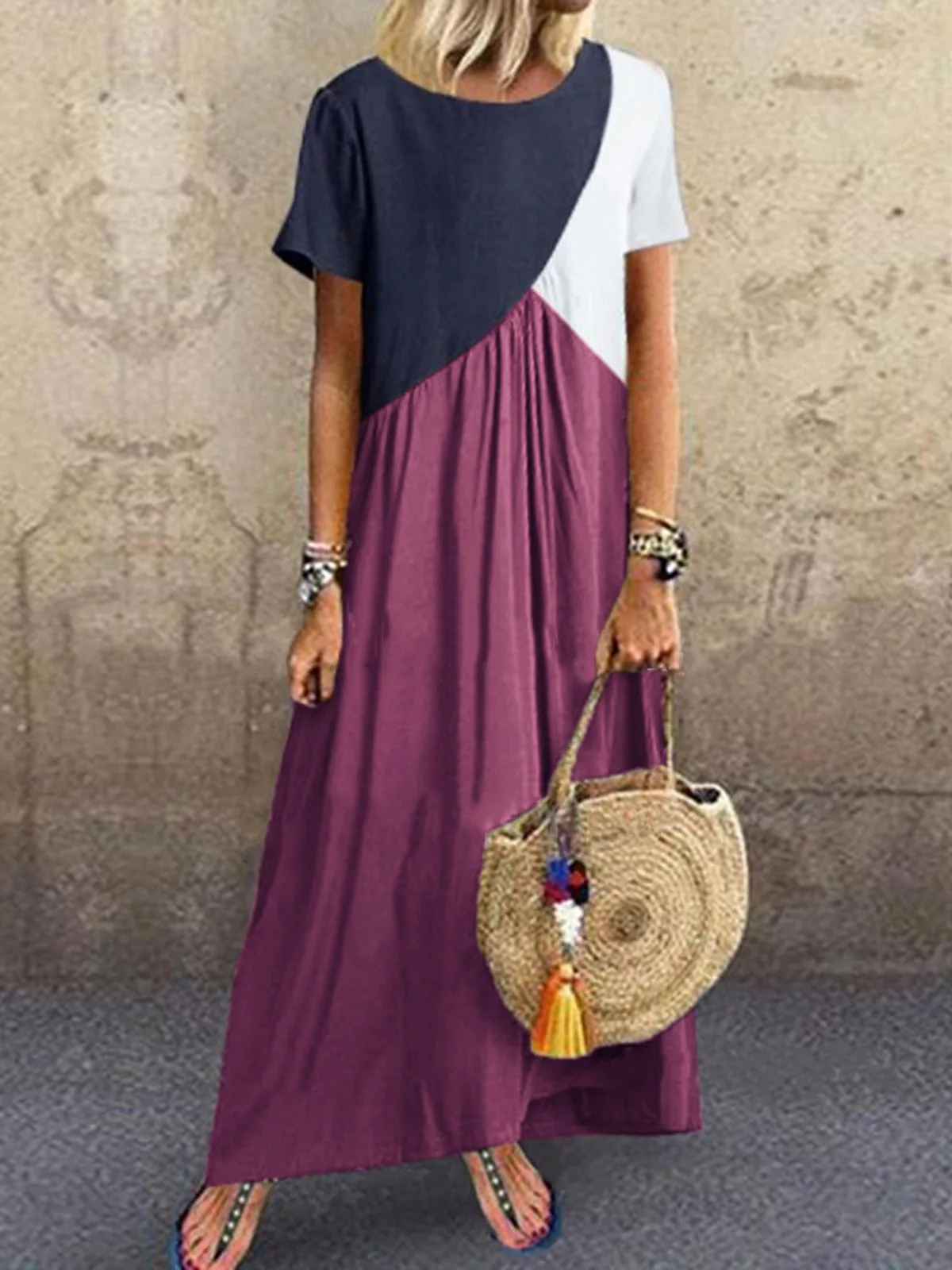 Women Bohemian Geometric Stitching Patchwork Contrast Dress Short-sleeve Dresses Boho Large Size Casual Long Maxi Beach Dress
Women Bohemian Geometric Stitching Patchwork Contrast Dress Short-sleeve Dresses Boho Large Size Casual Long Maxi Beach Dress