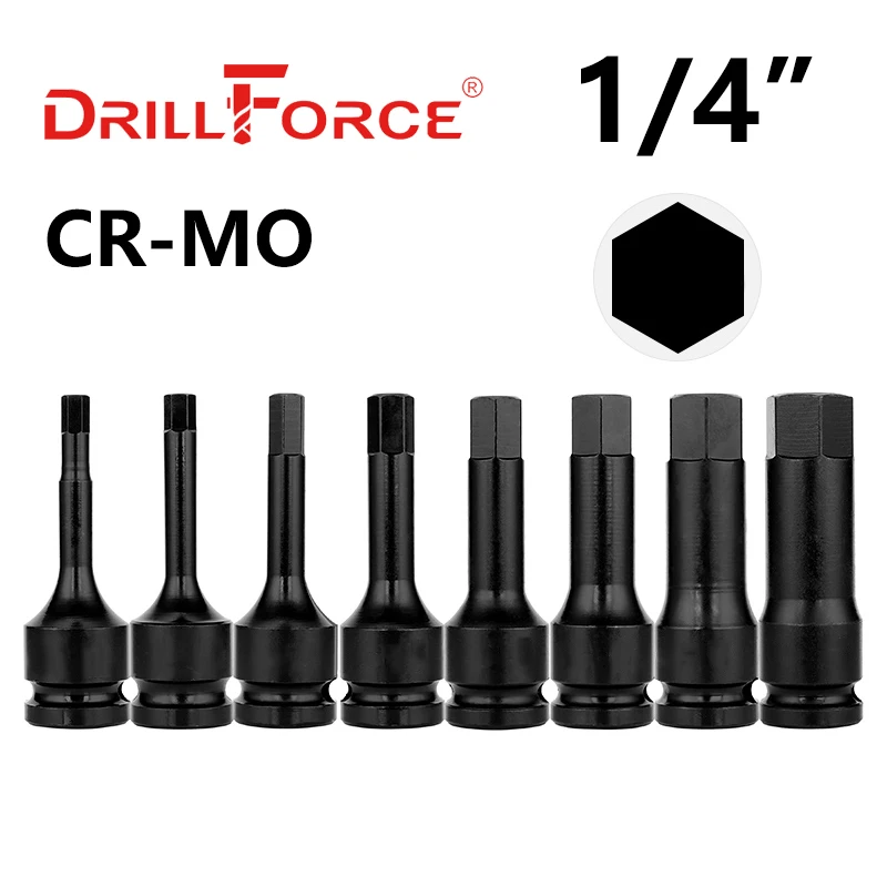 Drillforce 1/4 "головка ударного шестигранного гнезда адаптер для дома автомобиля ремонт шин инструменты H3/H4/H5/H6/H7/H8/H10
