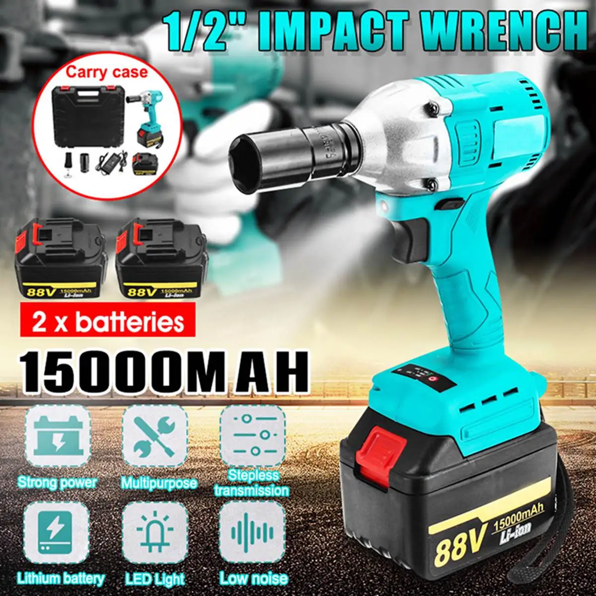88V 380N.m 15000mAh аккумуляторная Электрический ударный гайковерт с 2 Перезаряжаемые Батарея Ударная дрель бесщеточный светодиодный светильник М...
88V 380N.m 15000mAh аккумуляторная Электрический ударный гайковерт с 2 Перезаряжаемые Батарея Ударная дрель бесщеточный светодиодный светильник М...