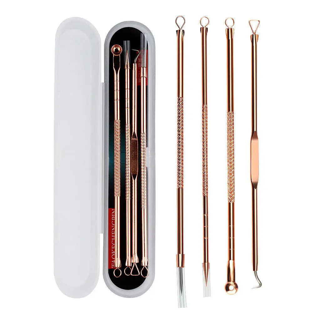 Rose Gold 4pcs/set Blackhead Comedone Acne Pimple Belmish Extractor Vacuum Blackhead Remover Tool Spoon for Face Skin Care Tool
Rose Gold 4pcs/set Blackhead Comedone Acne Pimple Belmish Extractor Vacuum Blackhead Remover Tool Spoon for Face Skin Care Tool