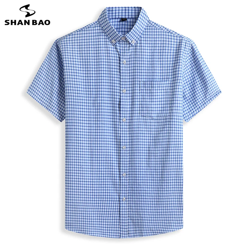 

Мужская свободная рубашка в клетку SHAN BAO, классическая офисная Повседневная брендовая рубашка большого размера с коротким рукавом для моло...