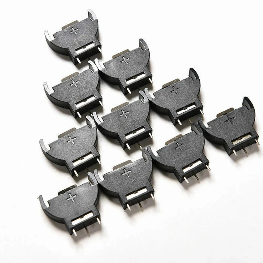 

10PCS Black Plastic CR2032 3V Half-Round Cell Coin Battery Socket Holder Case Module Battery Boxes Vertical Inline 3 Pins