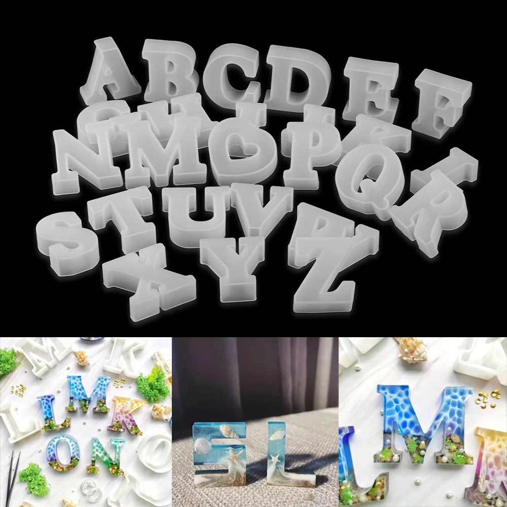 

1pcs 3D Capital English Letters Epoxy Resin Mold Alphabet Decorative Concrete Molds Keychain Silicone Mold Tools