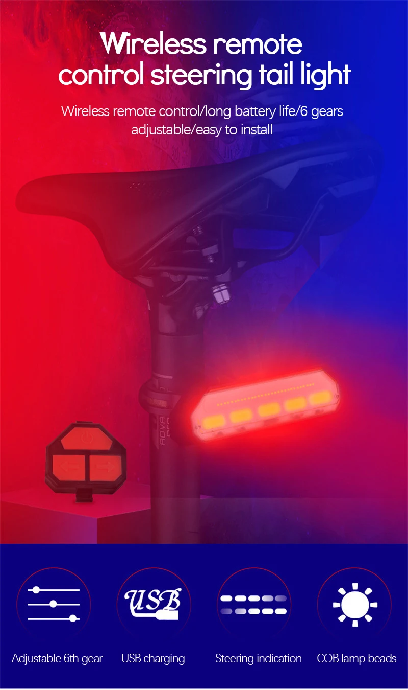 Meroca Bicycle Tail Light Intelligent Wireless Remote Control Steering Light Warning Light USB Charging Night Riding Equipment
Meroca Bicycle Tail Light Intelligent Wireless Remote Control Steering Light Warning Light USB Charging Night Riding Equipment