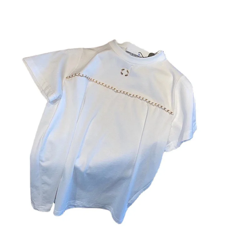 Pink/white/black T Shirt Women 2021 Summer Brand Designers Letter Chain O-neck Short Sleeve Tops Femme Cotton Ropa Mujer
Pink/white/black T Shirt Women 2021 Summer Brand Designers Letter Chain O-neck Short Sleeve Tops Femme Cotton Ropa Mujer