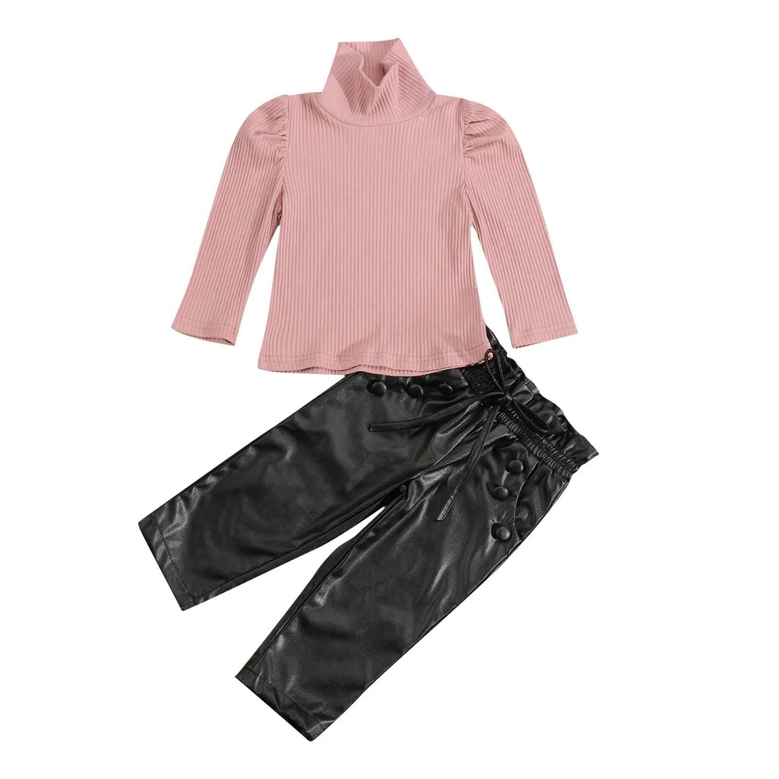 2 Pcs Toddler Casual Outfits Girls Ribbed Long Sleeve High Collar Pullover + Leather Pants with Pockets Drawstring
2 Pcs Toddler Casual Outfits Girls Ribbed Long Sleeve High Collar Pullover + Leather Pants with Pockets Drawstring
