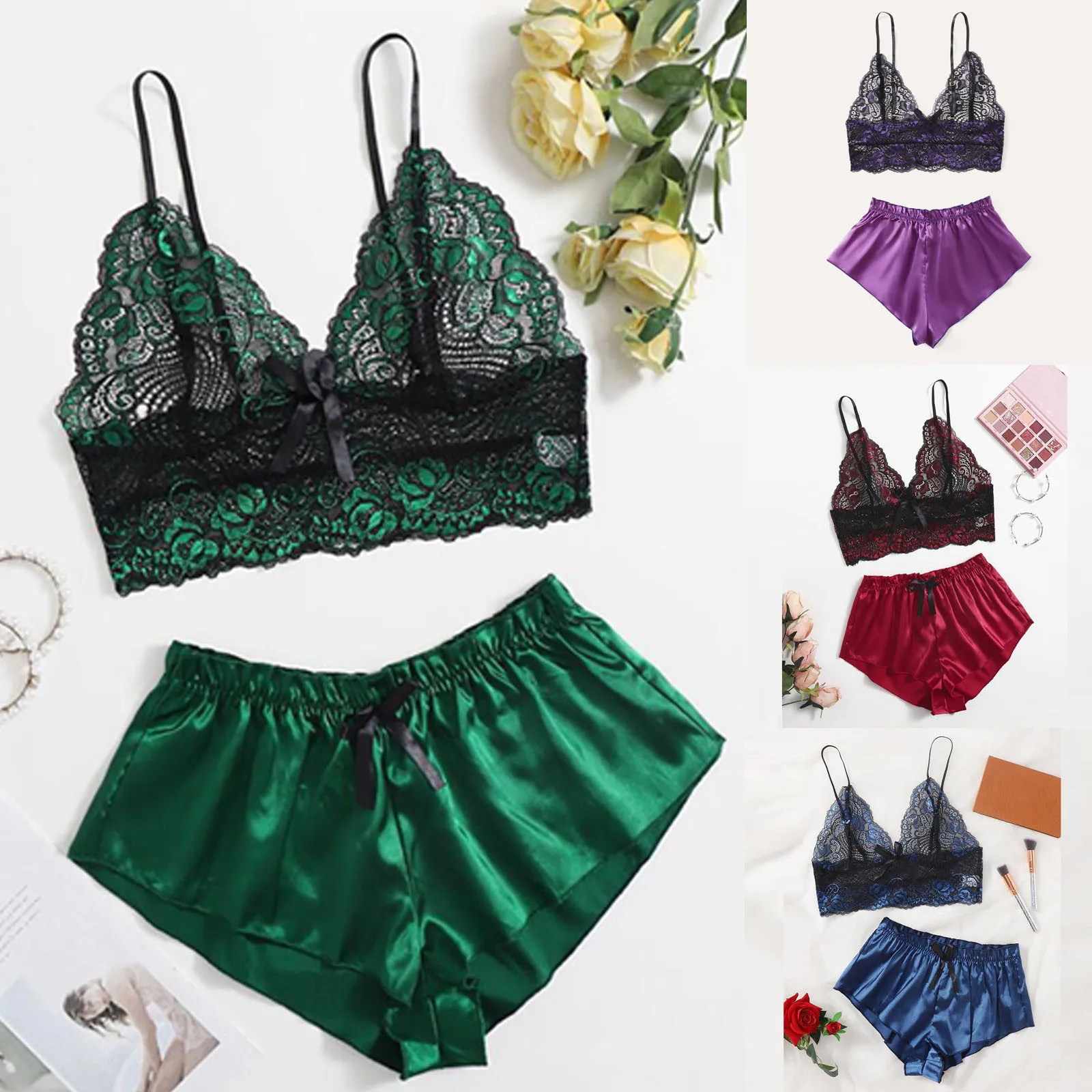Women's Pajamas Sexy Lace Satin Sleepwear Lingerie Shorts Female Pajama Robe Underwear Pyjama Home Suit Pijama Sets Pijama Mujer
Women's Pajamas Sexy Lace Satin Sleepwear Lingerie Shorts Female Pajama Robe Underwear Pyjama Home Suit Pijama Sets Pijama Mujer