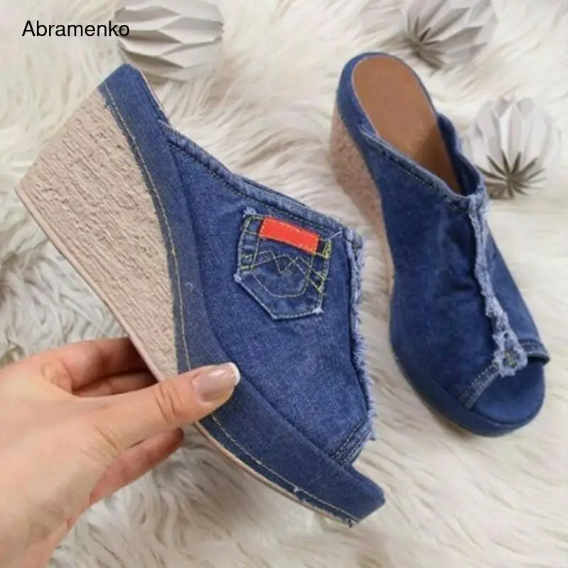Platform Sandals Wedges Blue Shoes For Women Heels Sandalias Mujer Summer Shoes Denim Womens Women Sandals Plus Size 35-43
Platform Sandals Wedges Blue Shoes For Women Heels Sandalias Mujer Summer Shoes Denim Womens Women Sandals Plus Size 35-43
