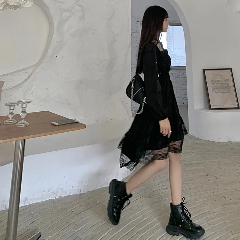 New Gothic Women Black Fairy Party Dress Cross Square Collar Lolita Princess Irregular Dress Cute Kawaii Lace Ruffles Chic Dress
New Gothic Women Black Fairy Party Dress Cross Square Collar Lolita Princess Irregular Dress Cute Kawaii Lace Ruffles Chic Dress