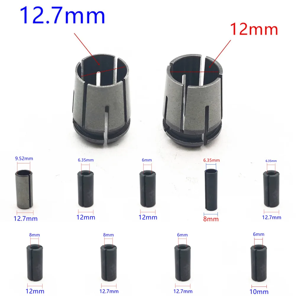 Chuck Conversion Router Adapter 6mm 8mm 10mm 12mm 12.7mm 1/2" 1/4" 3/8" Adapter Router Chuck Collet Cone Nut Tool Parts
Chuck Conversion Router Adapter 6mm 8mm 10mm 12mm 12.7mm 1/2" 1/4" 3/8" Adapter Router Chuck Collet Cone Nut Tool Parts