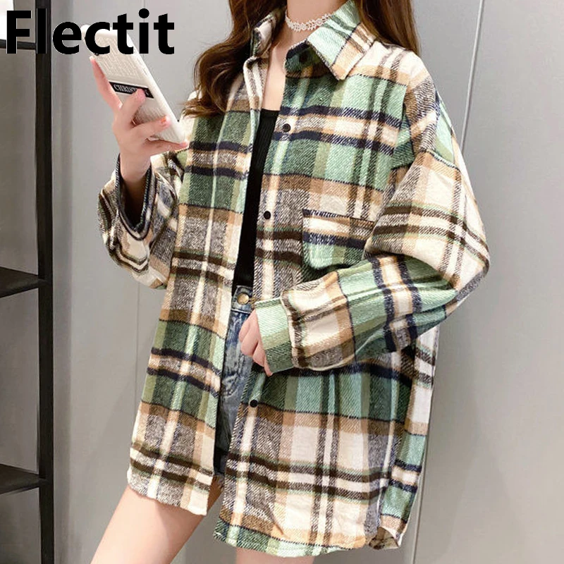 Фланелевая куртка Flectit в клетку, женская повседневная одежда большого размера с воротником на пуговицах на осень и зиму *
Фланелевая куртка Flectit в клетку, женская повседневная одежда большого размера с воротником на пуговицах на осень и зиму *