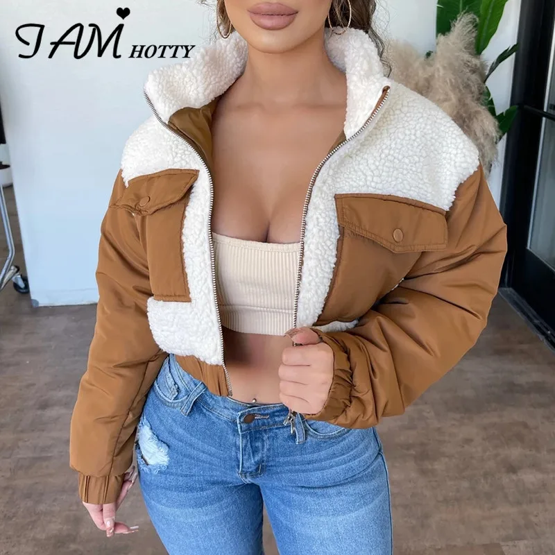 IAMHOTTY Lamb Fur Patchwork Down Varsity Jacket Women Casual Loose Cropped Zip-up Cardigan Elegant Fashion Outerwear Autumn Coat
IAMHOTTY Lamb Fur Patchwork Down Varsity Jacket Women Casual Loose Cropped Zip-up Cardigan Elegant Fashion Outerwear Autumn Coat