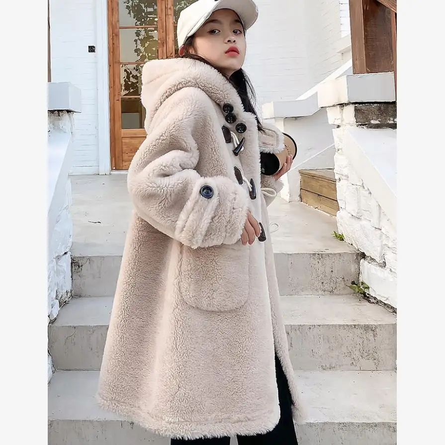 

100% Real Wool Coat Winter New Casual Sheep Shearing Plush Warm Outerwear Granules Cashmere Jackets Lamb Fur Overcoat L1404