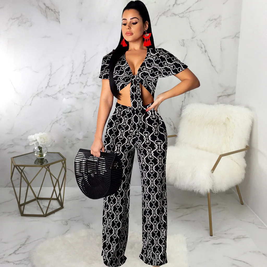 Summer European and American sexy fashion digital print two-piece wide-leg pants with straps on the chest
Summer European and American sexy fashion digital print two-piece wide-leg pants with straps on the chest