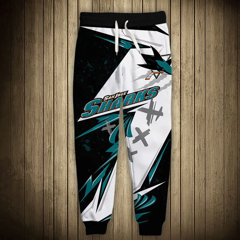San Jose men's Casual Sharks Sports Pants Stitching Design Graffiti Letters Fish Print Sweatpants
San Jose men's Casual Sharks Sports Pants Stitching Design Graffiti Letters Fish Print Sweatpants