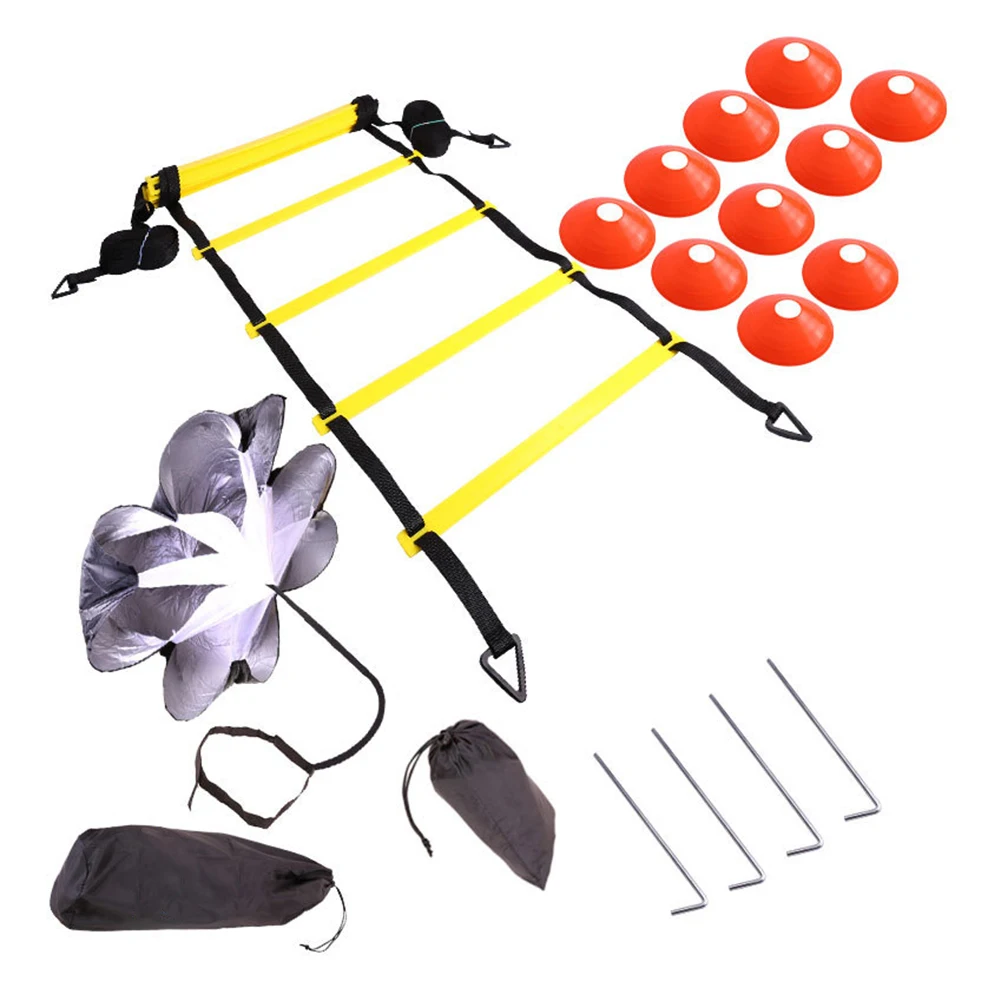 

Adjustable Footwork Soccer Football Fitness Speed Rungs Agility Ladder Training Equipment Kit with Resistance Parachute Disc