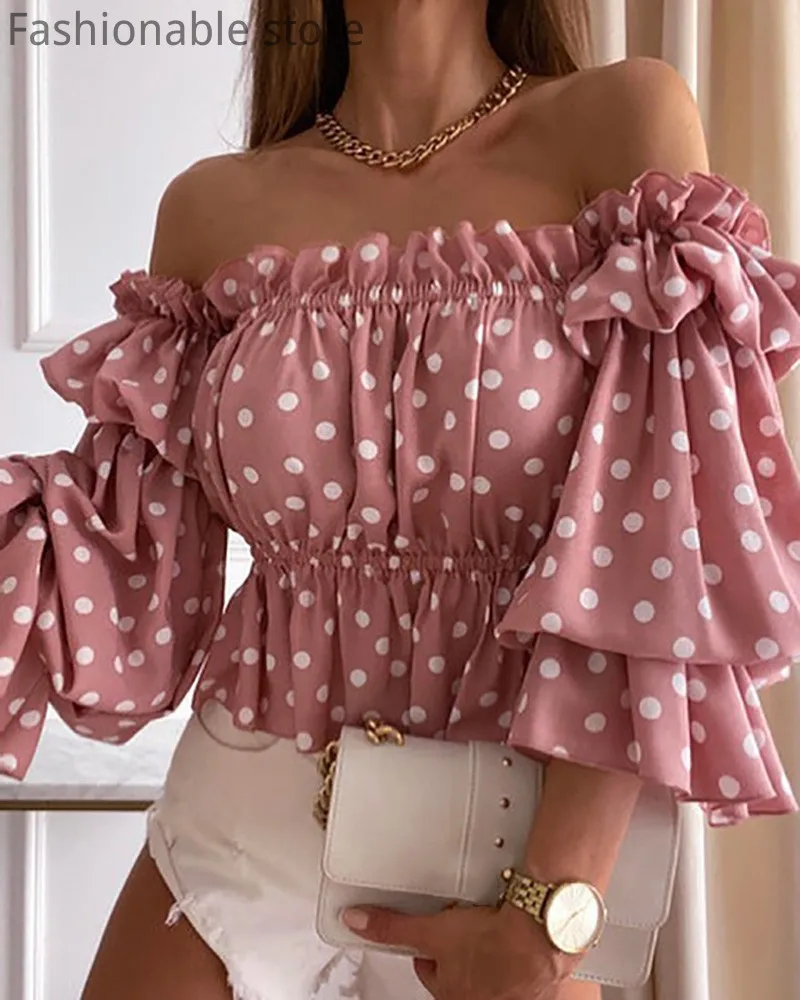 Polka Dot & Floral Print Off Shoulder Layered Shirred Blouse Women Casual Long Sleeved Top
Polka Dot & Floral Print Off Shoulder Layered Shirred Blouse Women Casual Long Sleeved Top