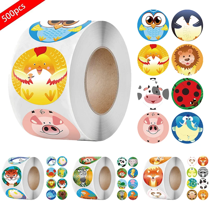 500 шт./рулон, наклейки с мультяшными животными
500 шт./рулон, наклейки с мультяшными животными