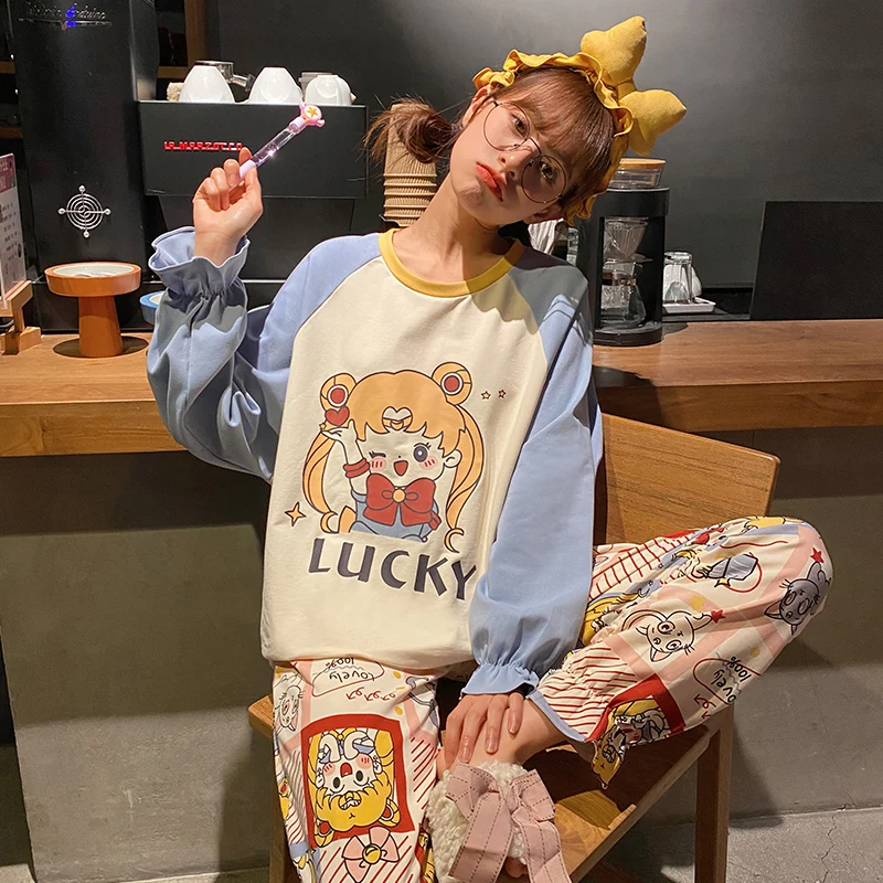 Pure Cotton Pajamas Sailor Moon Pyjama Women's Spring And Autumn Pijama Long-sleeved Korean Sleepwear Cute Cartoon Thin Homewear 
Pure Cotton Pajamas Sailor Moon Pyjama Women's Spring And Autumn Pijama Long-sleeved Korean Sleepwear Cute Cartoon Thin Homewear