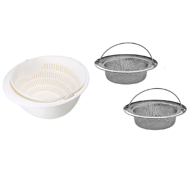 1 Pcs Double Drain Basket Bowl Washing Kitchen Strainer & 1 Pcs Kitchen Sink Stainless Steel Basket Filter With Handles
1 Pcs Double Drain Basket Bowl Washing Kitchen Strainer & 1 Pcs Kitchen Sink Stainless Steel Basket Filter With Handles