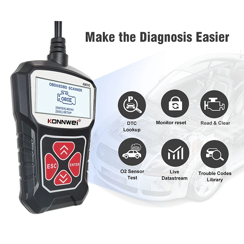 OBD2 сканер KONNWei KW310 для автомобиля OBD 2, Автомобильный сканер, диагностический инструмент, Автомобильный сканер, автомобильные инструменты 12 В
OBD2 сканер KONNWei KW310 для автомобиля OBD 2, Автомобильный сканер, диагностический инструмент, Автомобильный сканер, автомобильные инструменты 12 В
