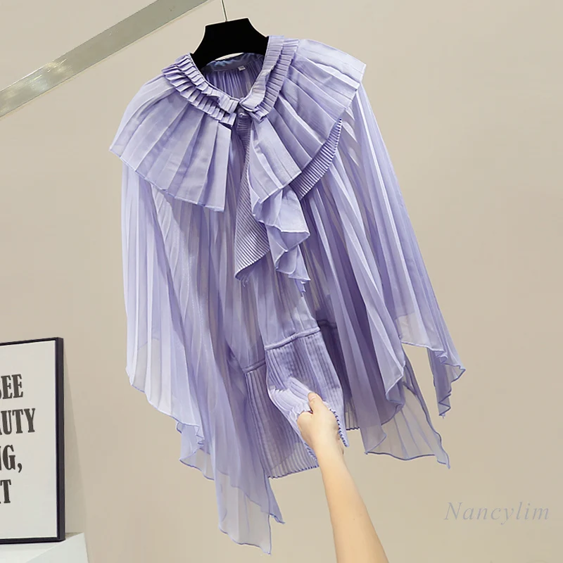 Fashion Blouses Women New Flounce V-neck Pleated Top 2021 Summer Loose Batwing Sleeve Shirt Tops Femme Purple White
Fashion Blouses Women New Flounce V-neck Pleated Top 2021 Summer Loose Batwing Sleeve Shirt Tops Femme Purple White