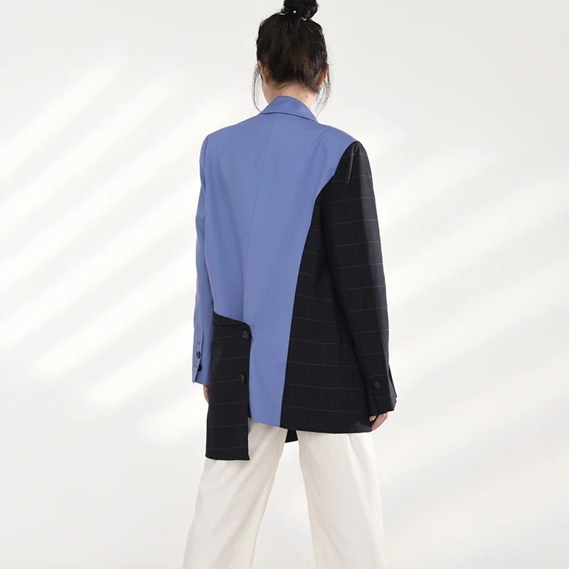 plaid women's irregular jacket, blue long coat, with new lapel, loose long sleeve jacket, fashionable spring autumn 2021
plaid women's irregular jacket, blue long coat, with new lapel, loose long sleeve jacket, fashionable spring autumn 2021