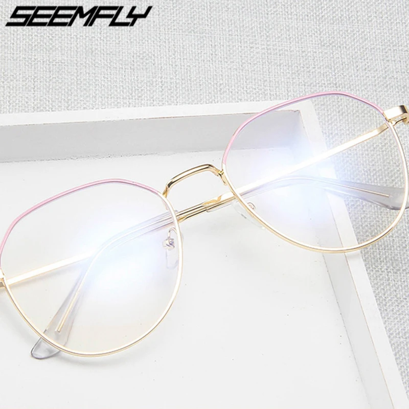 

Seemfly Anti Blue Light Blocking Glasses Men Women Polygon Metal Computer Gaming Goggle Clear Lens Eyeglasses Spectacle Mirror