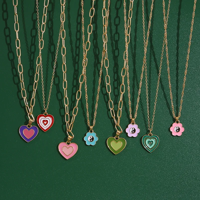 Drop Oil Gold Chain Metal Necklace For Women Vintage Colorful Multilayer Love Heart Flower Necklaces 2021 Lovers Trend Jewelry
Drop Oil Gold Chain Metal Necklace For Women Vintage Colorful Multilayer Love Heart Flower Necklaces 2021 Lovers Trend Jewelry