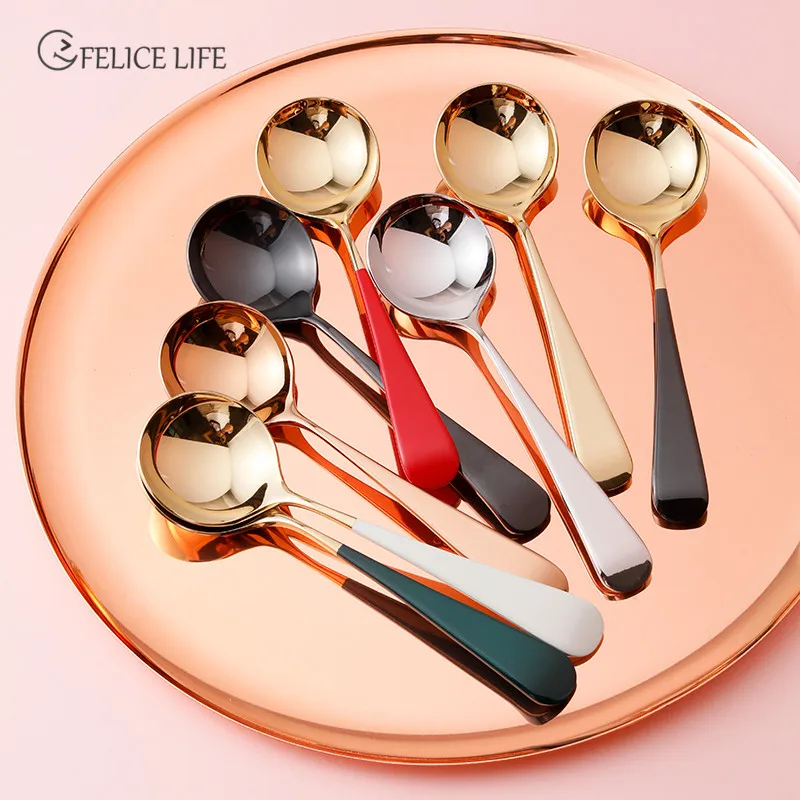 Colorful Soup Spoon 304 Stainless Steel Dinner Spoon With Long Handle Big Cooking Food Scoop For Kitchen Tableware
Colorful Soup Spoon 304 Stainless Steel Dinner Spoon With Long Handle Big Cooking Food Scoop For Kitchen Tableware