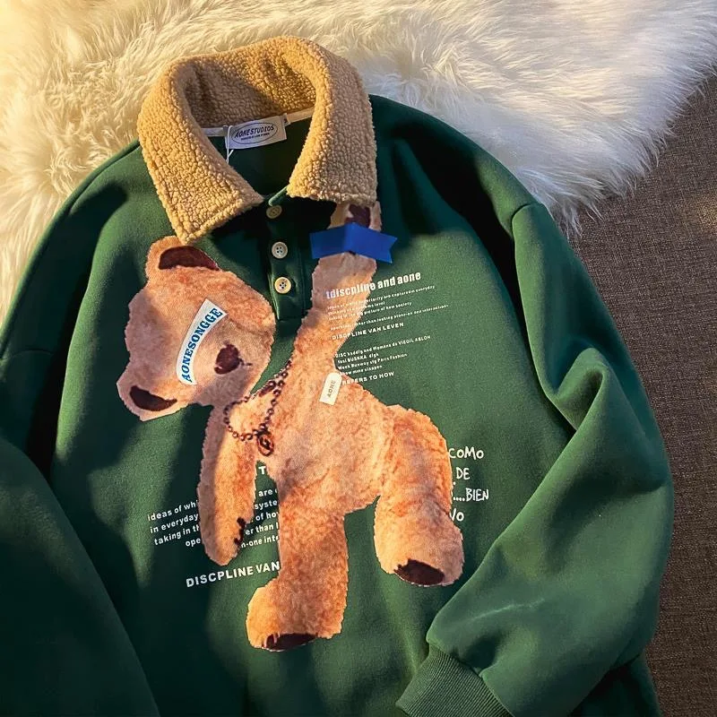Thick Warm Polo Collar Vintage Hoodies Women Korea 2020 Winter Bear Print Sweatshirt Velvet Loose Harajuku Oversized Top Teens
Thick Warm Polo Collar Vintage Hoodies Women Korea 2020 Winter Bear Print Sweatshirt Velvet Loose Harajuku Oversized Top Teens