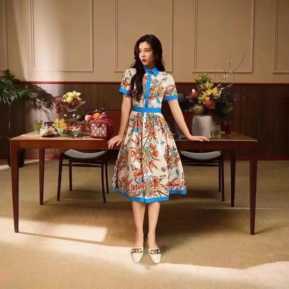 Shebeaty Blouse Dress Women Turn-Down Collar Short Sleeve Cartoons Floral Print Casual High Waist Party 2021 Summer Midi Dresses 
Shebeaty Blouse Dress Women Turn-Down Collar Short Sleeve Cartoons Floral Print Casual High Waist Party 2021 Summer Midi Dresses