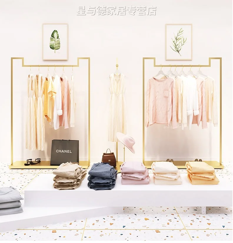 Women's clothing store clothing rack floor type nano gold display rack side hanger shop display shelf
Women's clothing store clothing rack floor type nano gold display rack side hanger shop display shelf