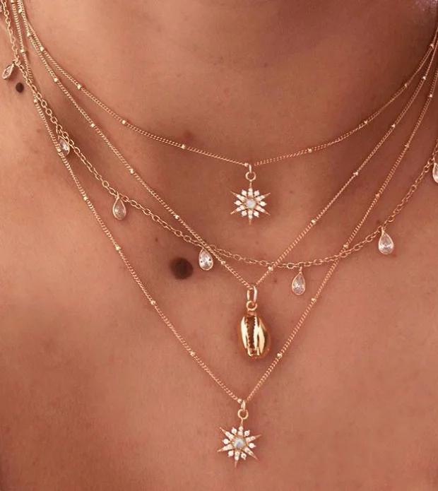 Женское многослойное ожерелье из цинкового сплава с кристаллами|Цепочки| |