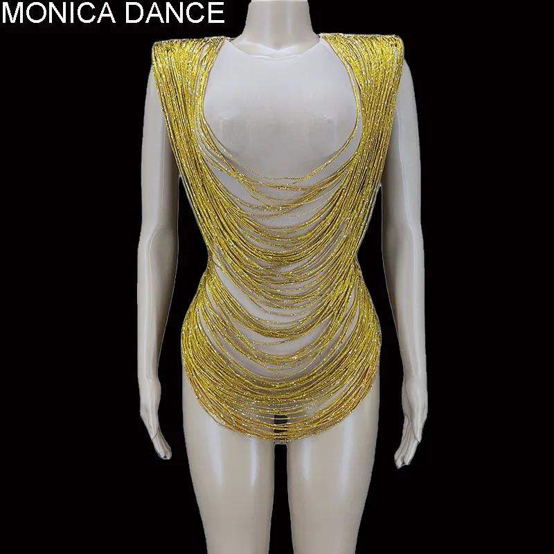 Сексуальный сценический костюм для ночного клуба с золотой кисточкой
Сексуальный сценический костюм для ночного клуба с золотой кисточкой