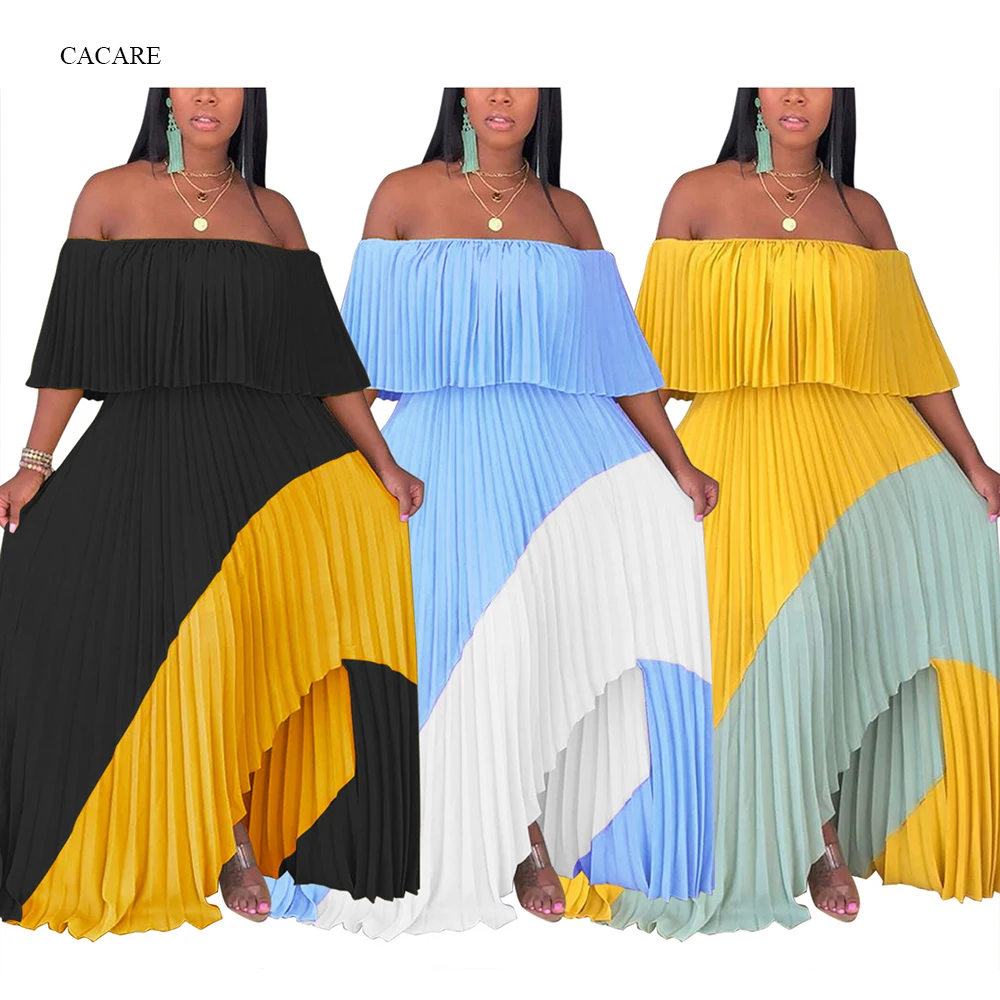 

NEW Overall Long Dress Summer Clothes Boho Beach Maxi Dresses Sundress Bohemian Tye Dye F2909 Off Shoulder Ruffled Bust Big Hem